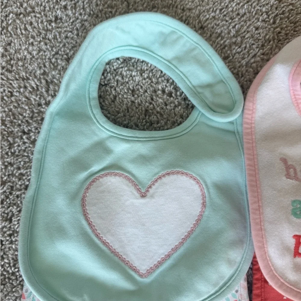 Carters 4pk Waterproof Infant Baby Feeding Bib Bibs Pink Dots Hearts Girl OS